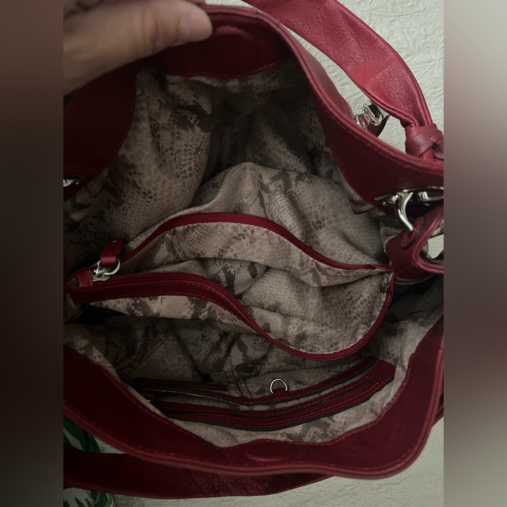 B. Makowsky Red Leather Shoulder Bag with silver detail. - Picture 4 of 4